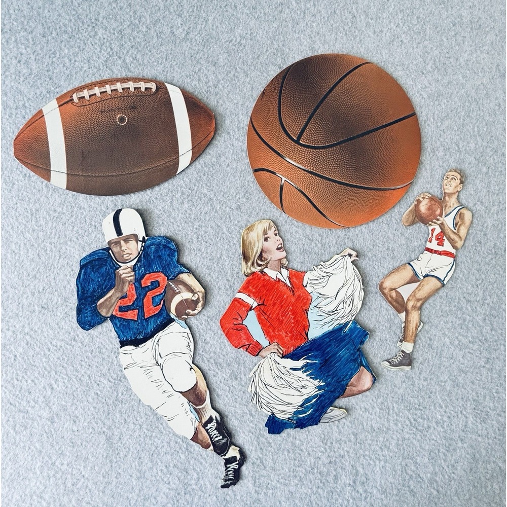 Vintage 70s Eureka Football Basketball Player Cheerleader Party Decor Die‎ Cuts